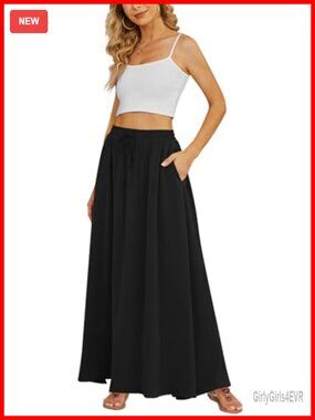 Women's Maxi Skirt Flowy High Waist Chiffon Long Skirt with Pockets